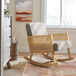 Rackhams Linen Wooden Rocking Chair - Grey - thumbnail 3