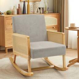 Rackhams Linen Wooden Rocking Chair - Grey - thumbnail 1