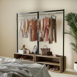 Rackhams Hallway Coat Rack Stand With 2 Storage Shelves Oak - thumbnail 3