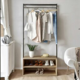 Rackhams Hallway Coat Rack Stand With 2 Storage Shelves Oak - thumbnail 4