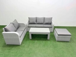 Rackhams 6 Seater PE Rattan Wicker Garden Furniture Patio Conservatory Sofa Set with Oblong Coffee Table 3 Seater Sofa Love Sofa Big Footstool - thumbnail 1