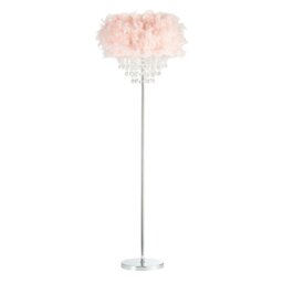 Rackhams Modern Chandelier Style Pink Feather Floor Lamp with Waterfall Acrylic Droplets - thumbnail 1