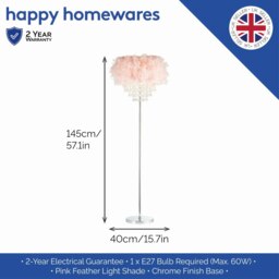 Rackhams Modern Chandelier Style Pink Feather Floor Lamp with Waterfall Acrylic Droplets - thumbnail 4