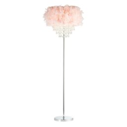 Rackhams Modern Chandelier Style Pink Feather Floor Lamp with Waterfall Acrylic Droplets - thumbnail 2