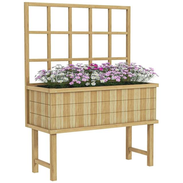 Rackhams 45 x 105cm Wooden Garden Planter, with Trellis - Natural - image 1