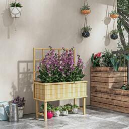 Rackhams 45 x 105cm Wooden Garden Planter, with Trellis - Natural - thumbnail 2