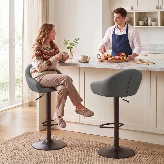 Rackhams Bar Stools Adjustable Height Backrest Set of 2, Grey - image 1