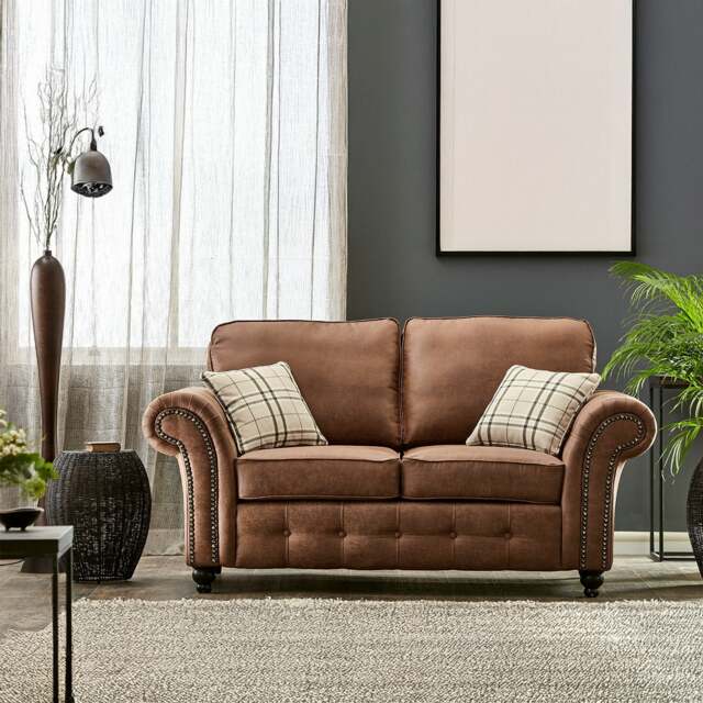 Rackhams Oakland Chesterfield Leather 2 Seater Sofa - Tan - image 1