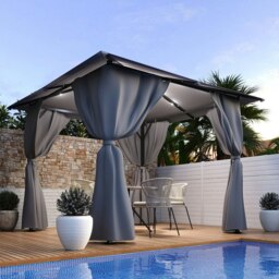 Rackhams 10ft W Garden Sheds Dark Grey Metal Gazebo With Lights - Gray - thumbnail 1