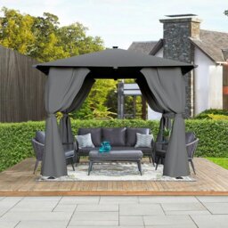 Rackhams 10ft W Garden Sheds Dark Grey Metal Gazebo With Lights - Gray - thumbnail 4