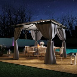 Rackhams 10ft W Garden Sheds Dark Grey Metal Gazebo With Lights - Gray - thumbnail 3