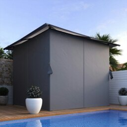 Rackhams 10ft W Garden Sheds Dark Grey Metal Gazebo With Lights - Gray - thumbnail 5