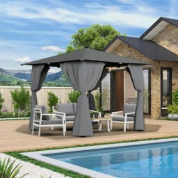 Rackhams 10ft W Garden Sheds Dark Grey Metal Gazebo With Lights - Gray - thumbnail 2