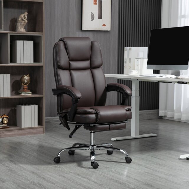Rackhams Vinsetto Massage Office Chair, PU Leather High Back Recliner, Black - Dark Brown - image 1