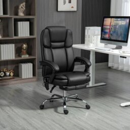 Rackhams Vinsetto Massage Office Chair, PU Leather High Back Recliner, Black - Dark Brown - thumbnail 3
