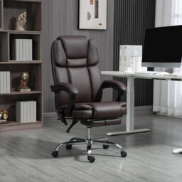 Rackhams Vinsetto Massage Office Chair, PU Leather High Back Recliner, Black - Dark Brown - thumbnail 1