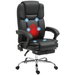 Rackhams Vinsetto Massage Office Chair, PU Leather High Back Recliner, Black - Dark Brown - thumbnail 2