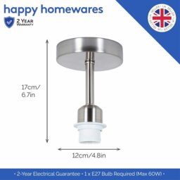 Rackhams Brushed Satin Nickel Ceiling Light Fitting for Industrial Style Light Bulbs - thumbnail 4