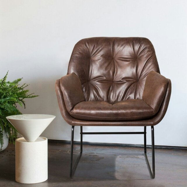 Rackhams 75cm Wide Faux Leather Armchair Double Layer Padded Occasional Chair - Brown - Faux leather - image 1