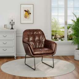 Rackhams 75cm Wide Faux Leather Armchair Double Layer Padded Occasional Chair - Brown - Faux leather - thumbnail 2
