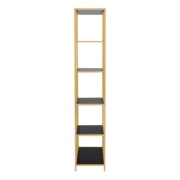 Rackhams Seaford Tall Gold Metal Bookcase with 5 Black Shelves - 1 - Gold and Black - Wood - thumbnail 3