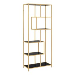 Rackhams Seaford Tall Gold Metal Bookcase with 5 Black Shelves - 1 - Gold and Black - Wood
