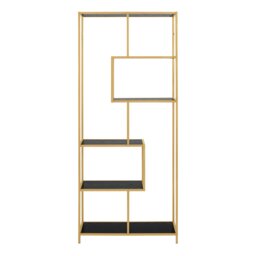 Rackhams Seaford Tall Gold Metal Bookcase with 5 Black Shelves - 1 - Gold and Black - Wood - thumbnail 2