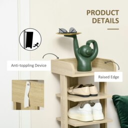 Rackhams 7 Tier Shoe Rack Organizer Storage Shelf Wooden Display Cabinet Oak - thumbnail 4