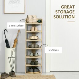 Rackhams 7 Tier Shoe Rack Organizer Storage Shelf Wooden Display Cabinet Oak - thumbnail 3