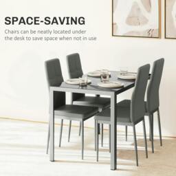 Rackhams 5-Piece Kitchen Dining Table Set with 4 Faux Leather Metal Frame Chairs Glass Tabletop Desk for Dining Room, Kitchen, Dinette, Grey - thumbnail 4