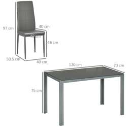 Rackhams 5-Piece Kitchen Dining Table Set with 4 Faux Leather Metal Frame Chairs Glass Tabletop Desk for Dining Room, Kitchen, Dinette, Grey - thumbnail 3