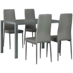 Rackhams 5-Piece Kitchen Dining Table Set with 4 Faux Leather Metal Frame Chairs Glass Tabletop Desk for Dining Room, Kitchen, Dinette, Grey - thumbnail 1