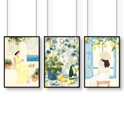 Rackhams Prints of Lemons - Set of 3 Italian Lifestyle Wall art Prints - A2 16.54 x 23.39 in / 42 x 59.4 cm - Satin Photo paper 280 gsm - Black Frame - thumbnail 1