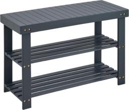 Rackhams Bamboo Shoe Bench 3-Tier Shoe Rack Stand Seater Grey Shoes Organizer Storage Shelf - Shoe Rack - Grey - Bamboo - thumbnail 1
