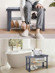 Rackhams Bamboo Shoe Bench 3-Tier Shoe Rack Stand Seater Grey Shoes Organizer Storage Shelf - Shoe Rack - Grey - Bamboo - thumbnail 4