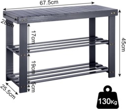 Rackhams Bamboo Shoe Bench 3-Tier Shoe Rack Stand Seater Grey Shoes Organizer Storage Shelf - Shoe Rack - Grey - Bamboo - thumbnail 2