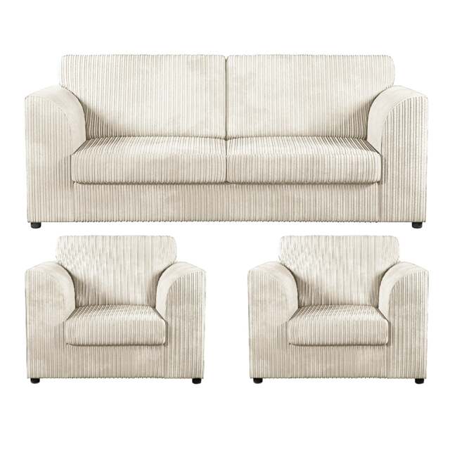 Rackhams Luxor Full Jumbo Cord 3 Seater and 2 x Armchairs - Full Back - Cream - image 1