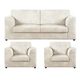 Rackhams Luxor Full Jumbo Cord 3 Seater and 2 x Armchairs - Full Back - Cream - thumbnail 1