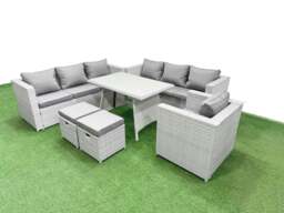 Rackhams Outdoor Rattan Garden Furniture Dining Set 9 seater Patio Rectangular Table 3 Seater Sofa Armchair Set with 2 Small Stools - thumbnail 2