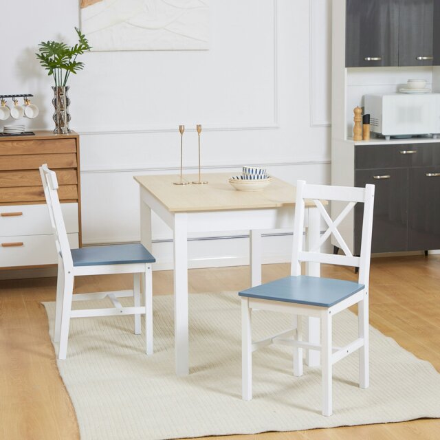 Rackhams Dining Chairs Set of 2, Pine Wood Frame, Cross Back for Kitchen Grey - White