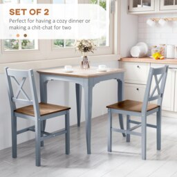 Rackhams Dining Chairs Set of 2, Pine Wood Frame, Cross Back for Kitchen Grey - White - thumbnail 4