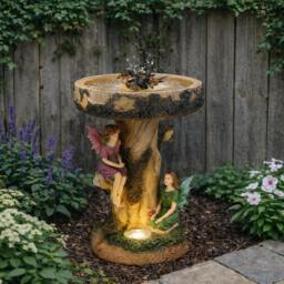 Rackhams Solar Bird Bath – Fairy Garden Ornament with LED Light & Battery Backup - thumbnail 3