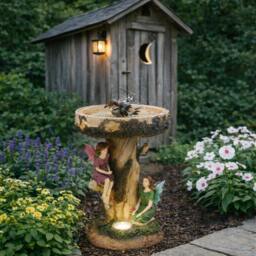 Rackhams Solar Bird Bath – Fairy Garden Ornament with LED Light & Battery Backup - thumbnail 4