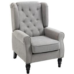 Rackhams Retro Accent Chair, Wingback Armchair with Wood Frame Button Tufted Design for Living Room Bedroom, Grey - thumbnail 1