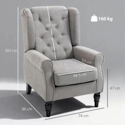 Rackhams Retro Accent Chair, Wingback Armchair with Wood Frame Button Tufted Design for Living Room Bedroom, Grey - thumbnail 3