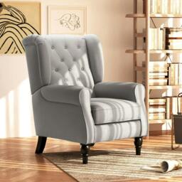 Rackhams Retro Accent Chair, Wingback Armchair with Wood Frame Button Tufted Design for Living Room Bedroom, Grey - thumbnail 2