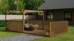 Rackhams Rectangular Pergola and Decking Kit With Balustrades V.10 - Rustic Brown - 3.6m x 4.2m - thumbnail 5