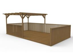 Rackhams Rectangular Pergola and Decking Kit With Balustrades V.10 - Rustic Brown - 3.6m x 4.2m