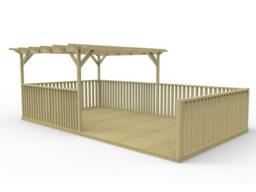 Rackhams Rectangular Pergola and Decking Kit With Balustrades V.10 - Rustic Brown - 3.6m x 4.2m - thumbnail 2