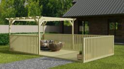 Rackhams Rectangular Pergola and Decking Kit With Balustrades V.10 - Rustic Brown - 3.6m x 4.2m - thumbnail 4